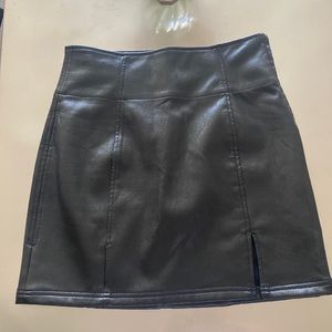 Free People Black Leather Skirt